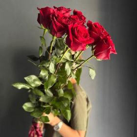 5 гигантских красных роз 190см